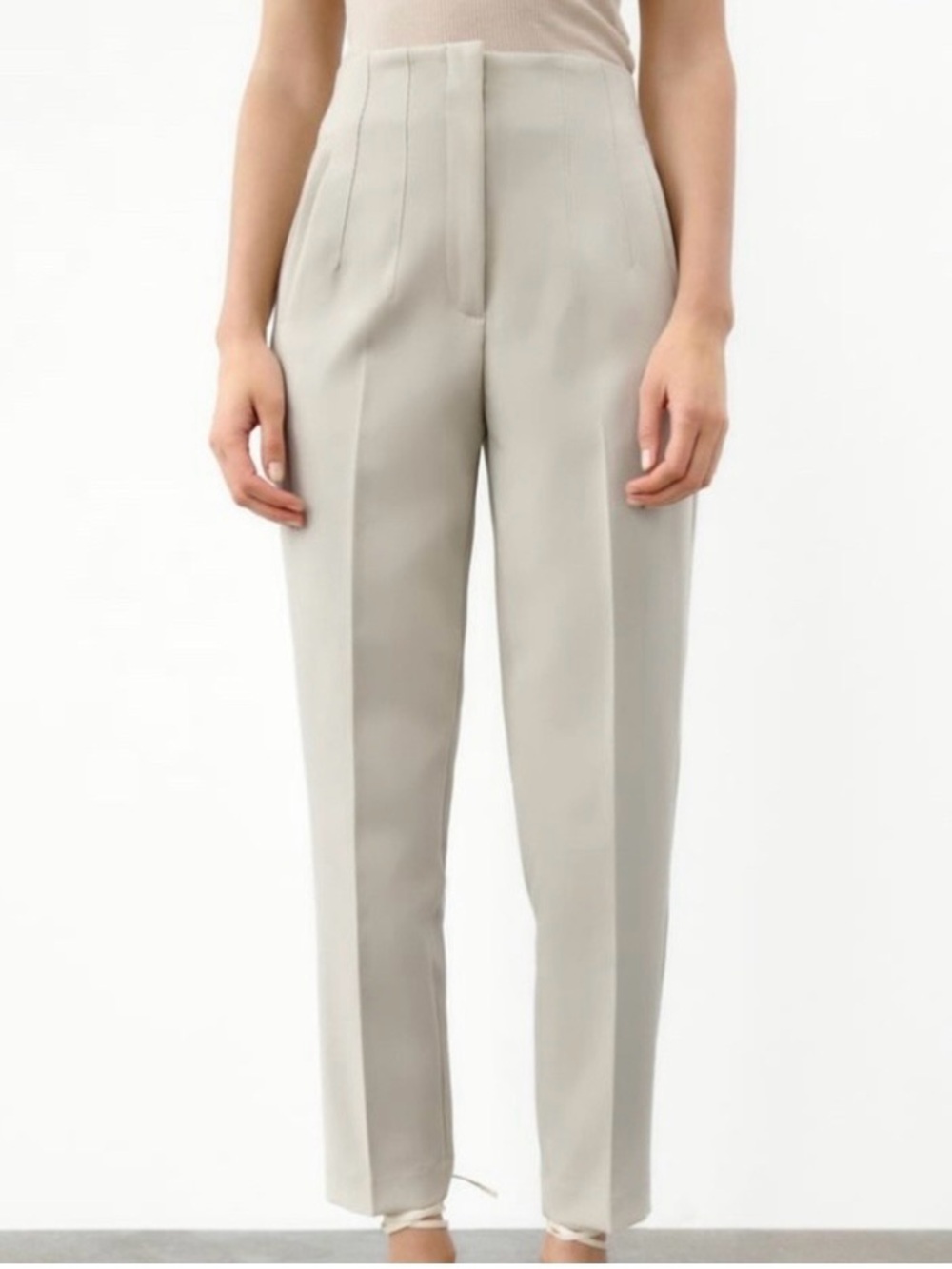 Zara High-Waist Tailored Trousers - Light Taupe